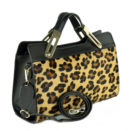Geanta piele neagra cu imprimeu leopard GF464