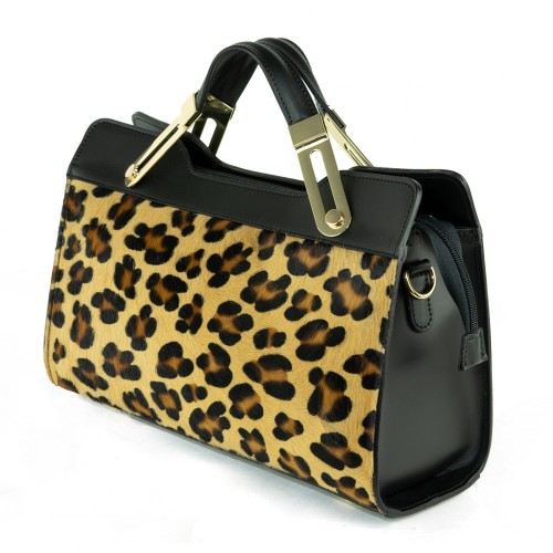Geanta piele neagra cu imprimeu leopard GF464