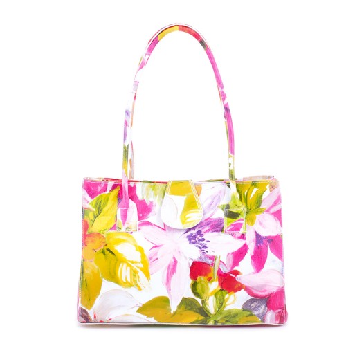 Geanta piele alba cu imprimeu floral GF470