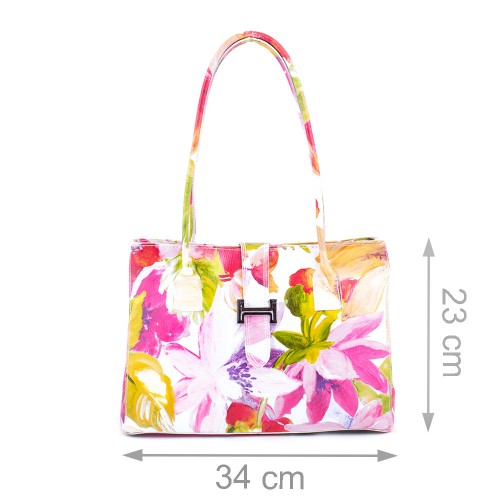 Geanta piele alba cu imprimeu floral GF470