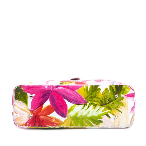 Geanta piele alba cu imprimeu floral GF470