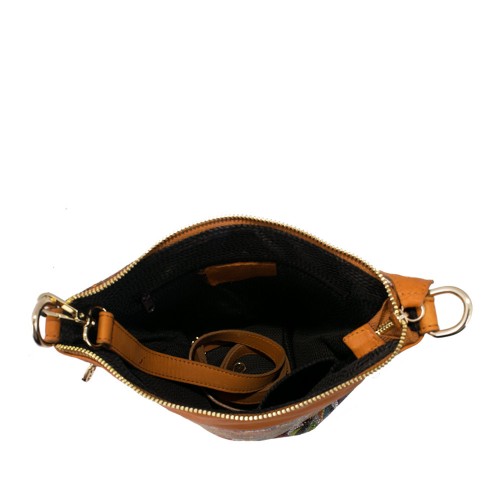 Geanta piele maro ocru cu fluturi GF475