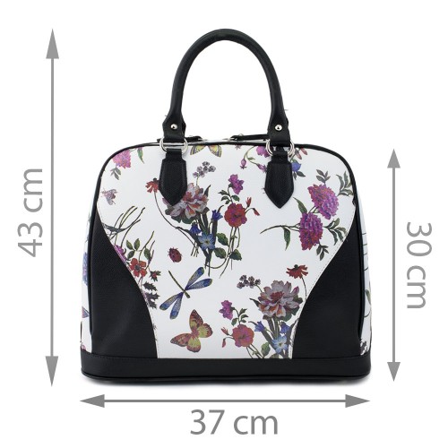 Geanta piele negru/ alb cu imprimeu floral GF476
