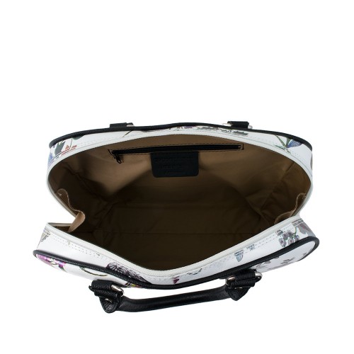 Geanta piele negru/ alb cu imprimeu floral GF476