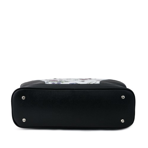 Geanta piele negru/ alb cu imprimeu floral GF476