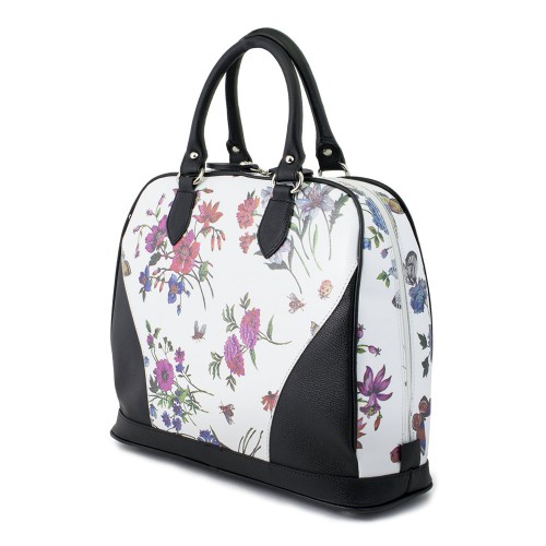 Geanta piele negru/ alb cu imprimeu floral GF476