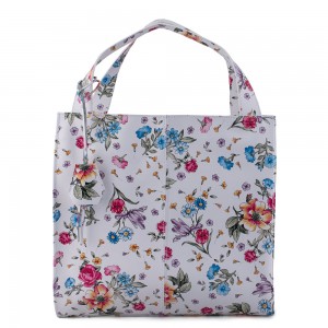 Geanta piele alba imprimeu floral GF484
