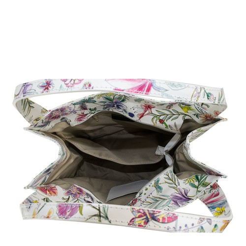 Geanta piele alba imprimeu floral GF486