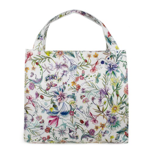 Geanta piele alba imprimeu floral GF486