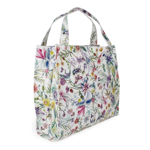 Geanta piele alba imprimeu floral GF486