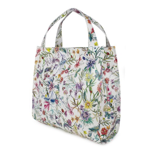 Geanta piele alba imprimeu floral GF486