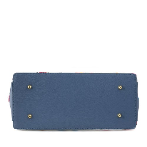 Geanta piele alb/ albastru prafuit cu imprimeu floral GF491