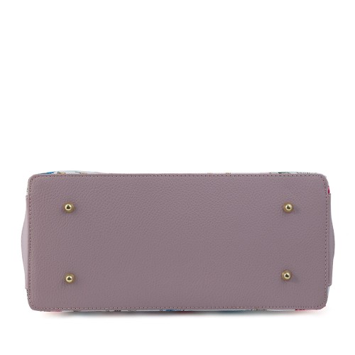 Geanta piele alb/ roz prafuit cu imprimeu floral GF492