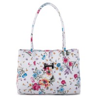 Geanta piele alba cu imprimeu floral GF496