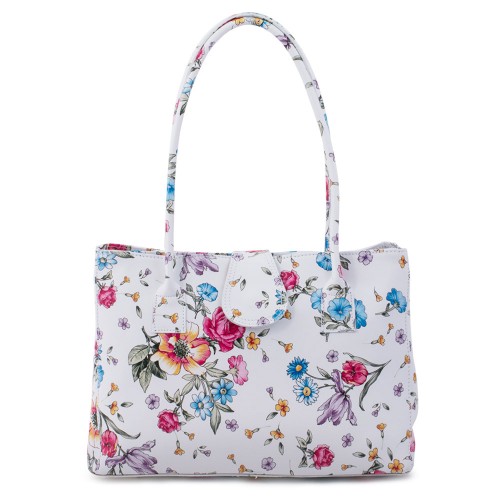Geanta piele alba cu imprimeu floral GF496