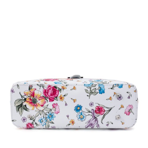 Geanta piele alba cu imprimeu floral GF496