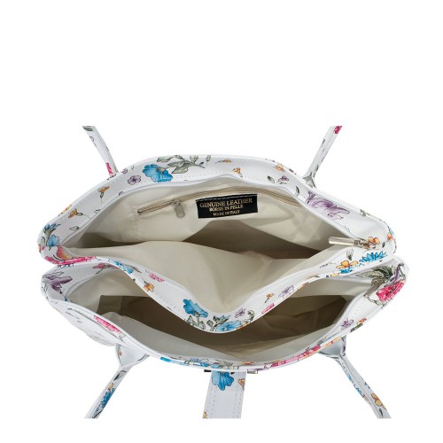 Geanta piele alba cu imprimeu floral GF496