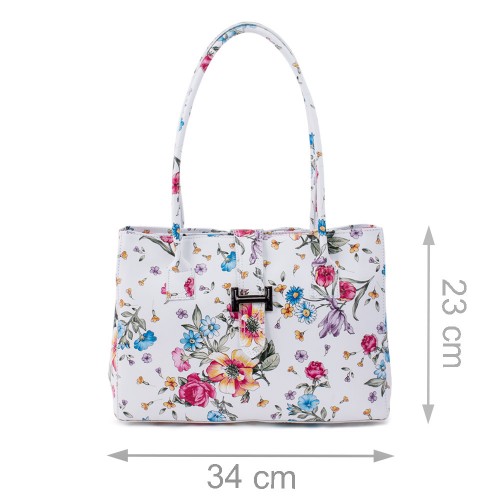 Geanta piele alba cu imprimeu floral GF496