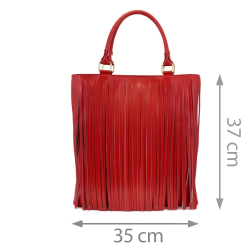 Geanta piele rosu deschis cu franjuri GF503