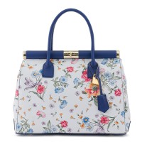 Geanta piele alb/ albastru cu imprimeu floral GF509