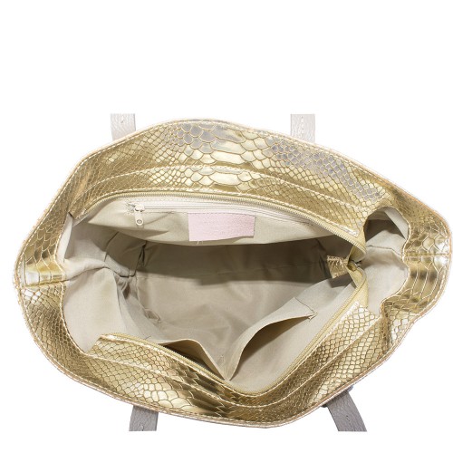 Geanta piele aurie cu imprimeu GF543