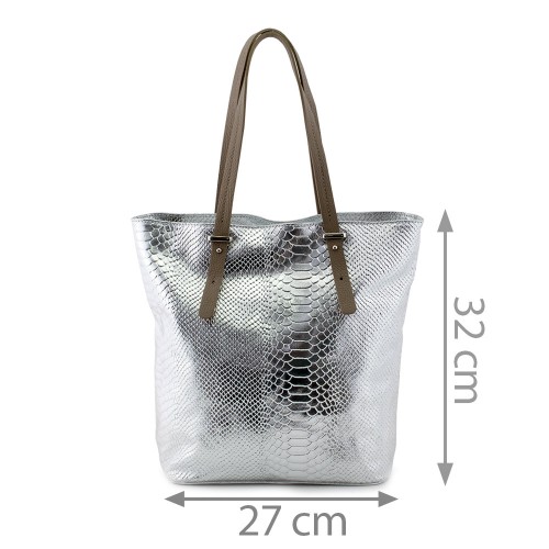 Geanta piele argintie cu imprimeu GF546