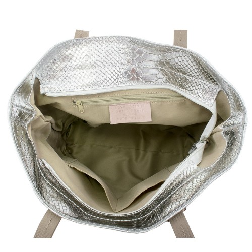 Geanta piele argintie cu imprimeu GF546