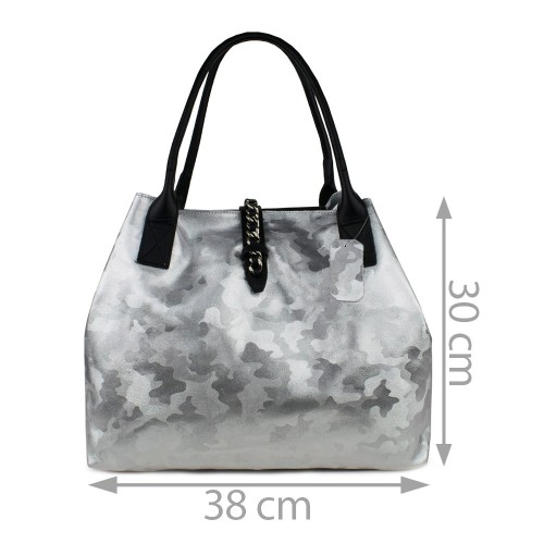 Geanta piele silver cu imprimeu GF559