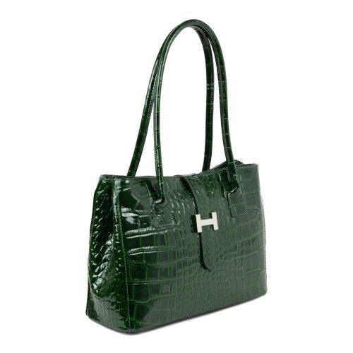Geanta piele lacuita verde GF595