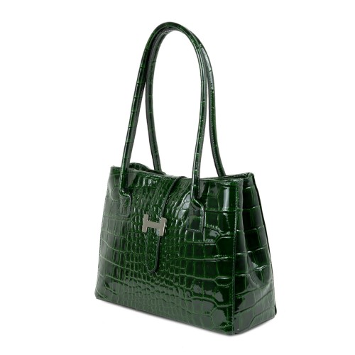 Geanta piele lacuita verde GF595