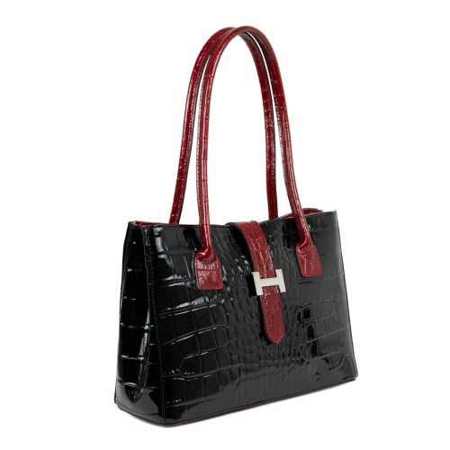 Geanta piele lacuita negru/ grena GF596