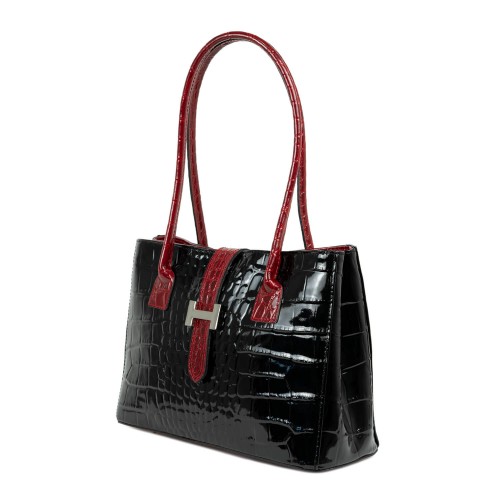 Geanta piele lacuita negru/ grena GF596