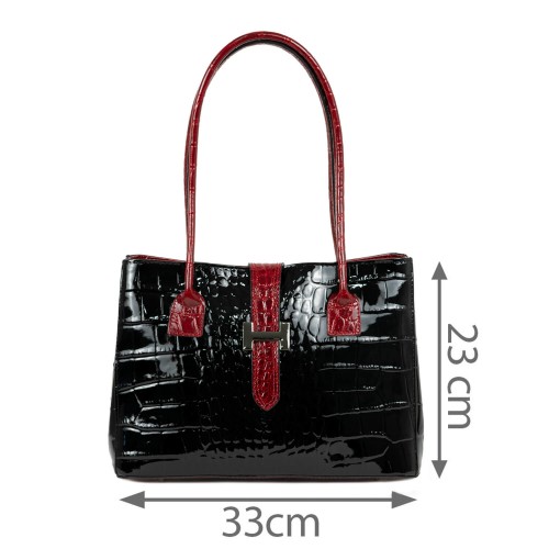 Geanta piele lacuita negru/ grena GF596