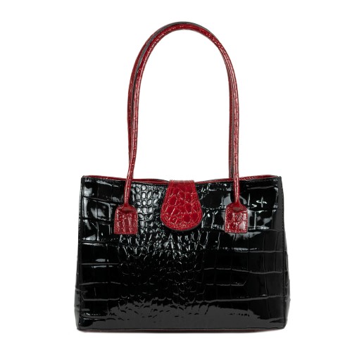Geanta piele lacuita negru/ grena GF596