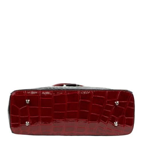 Geanta piele lacuita negru/ grena GF596
