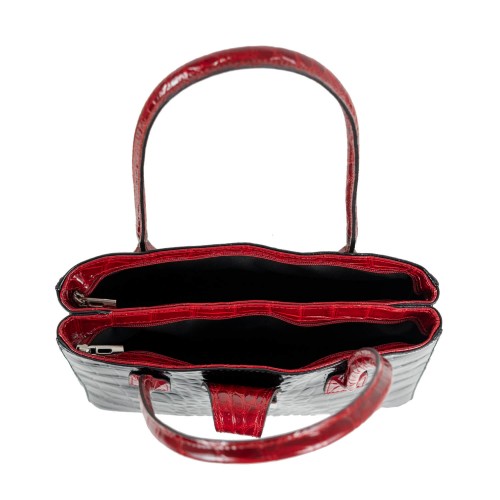 Geanta piele lacuita negru/ grena GF596