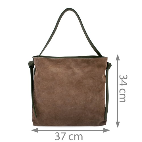 Geanta piele naturala maro/ verde GF601