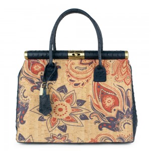 Geanta piele imprimeu paisley/ bleumarin GF620