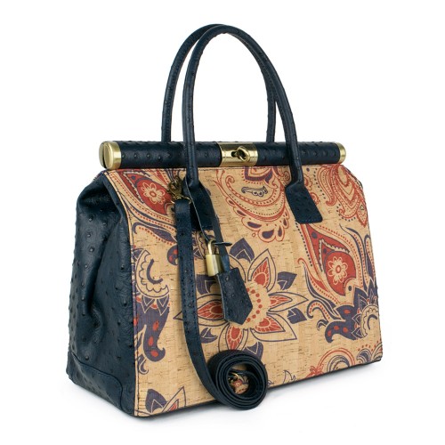 Geanta piele imprimeu paisley/ bleumarin GF620