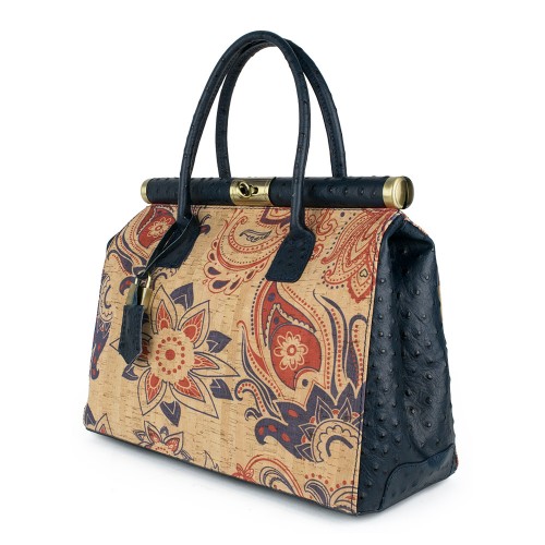 Geanta piele imprimeu paisley/ bleumarin GF620