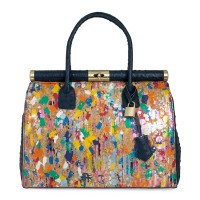 Geanta piele bleumarin cu imprimeu GF622