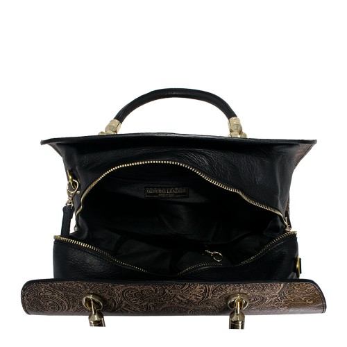 Geanta piele imprimeu paisley/ negru GF626