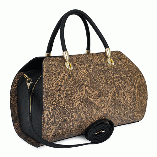 Geanta piele imprimeu paisley/ negru GF626