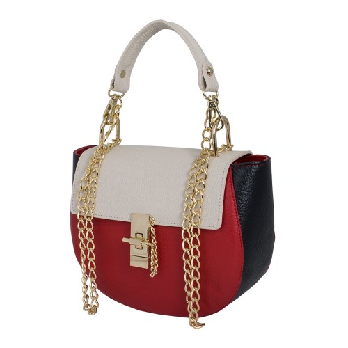 Geanta piele alb/ negru/ rosu GF640