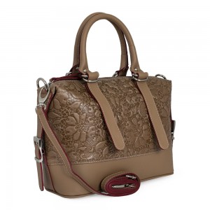 Geanta piele maro cu imprimeu floral GF665