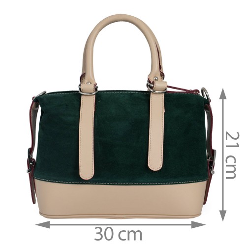 Geanta piele crem/ verde GF666