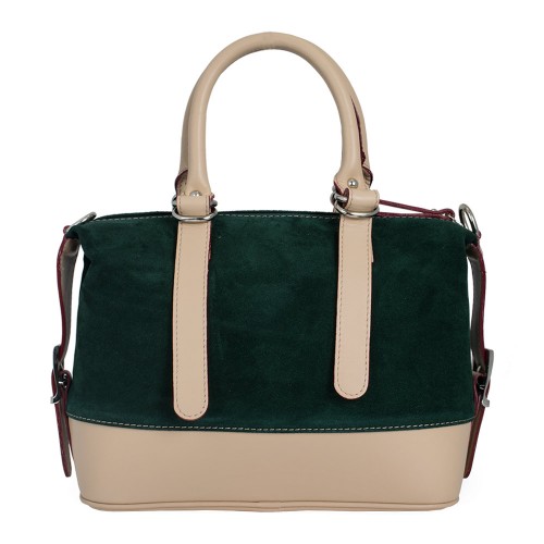 Geanta piele crem/ verde GF666