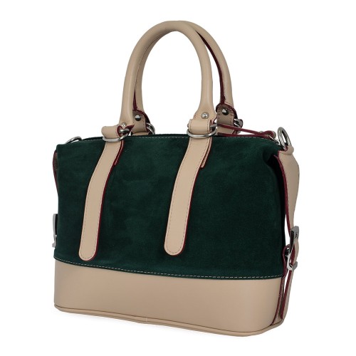 Geanta piele crem/ verde GF666