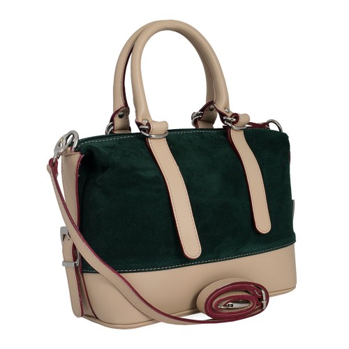 Geanta piele crem/ verde GF666
