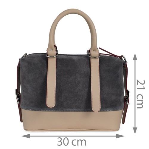 Geanta piele crem/ gri inchis GF667